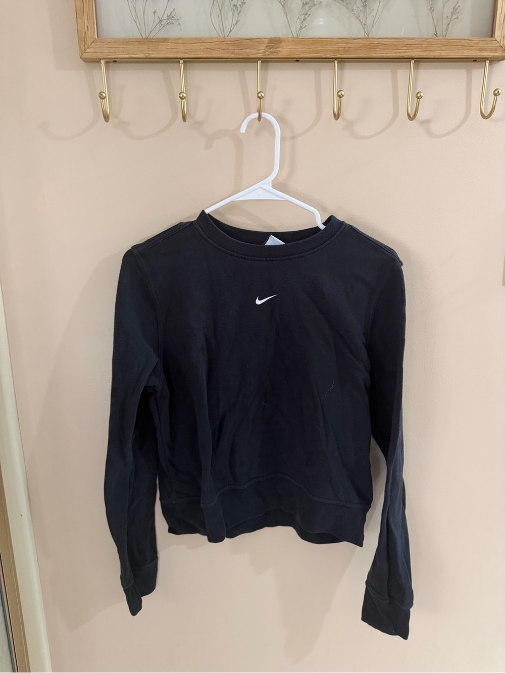 Nike Women's Black Crew Sweatshirt with White Swoosh